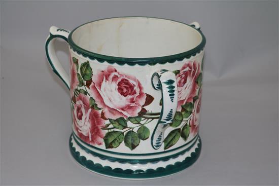 Large Wemyss ware loving cup, height 19.5cm, restorations(-)